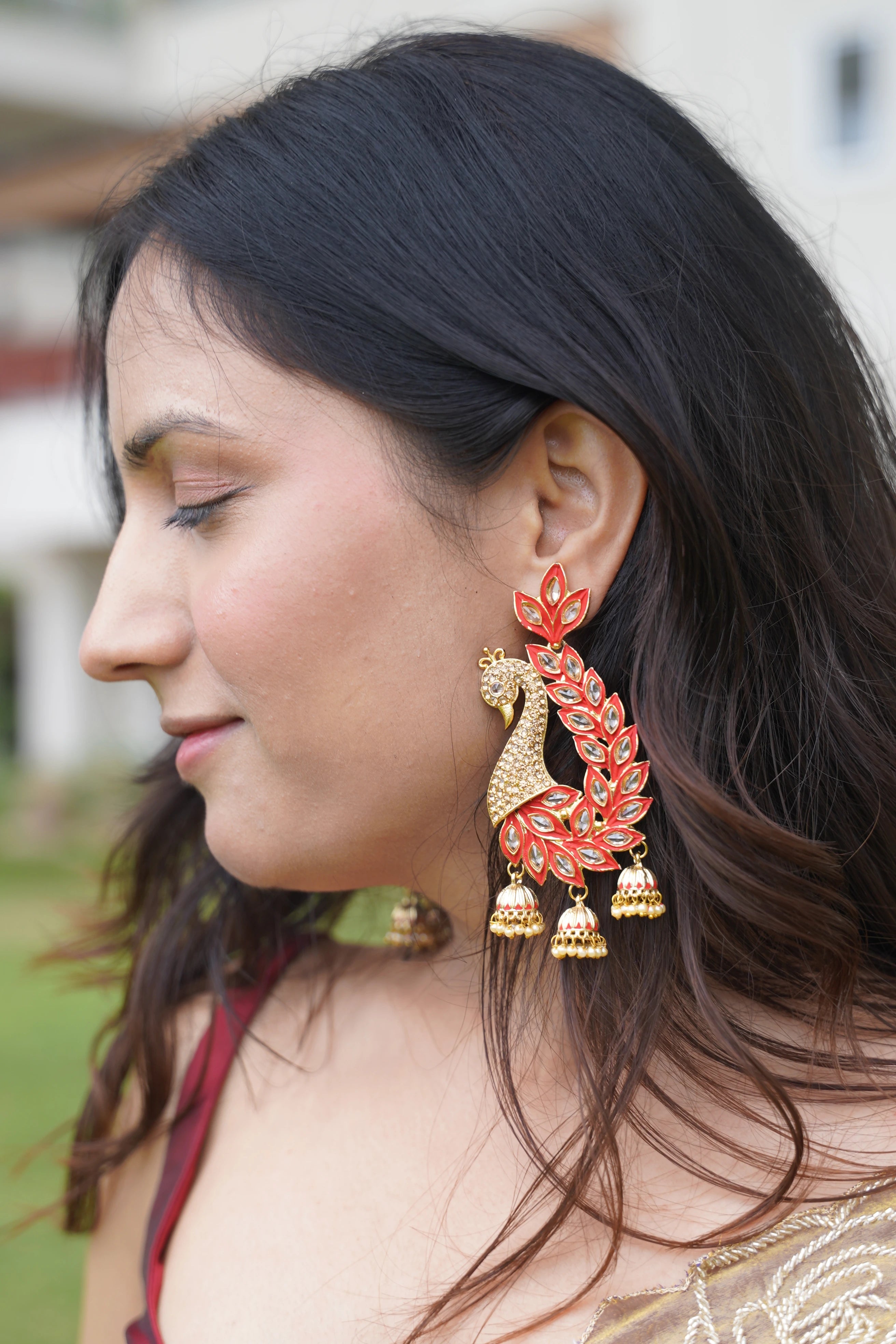 Stunning Peacock-Inspired Kundan Jhumka Earrings